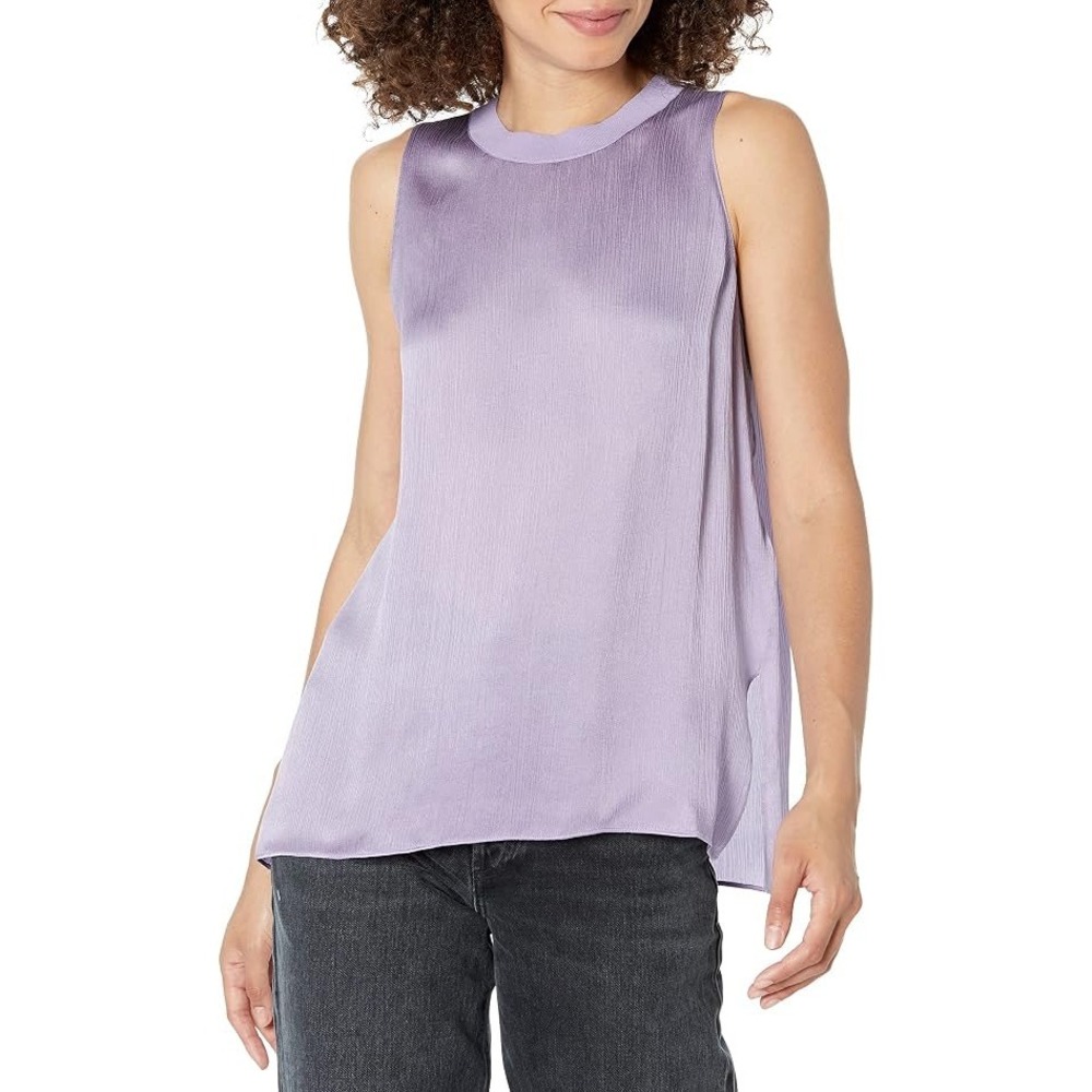 Vince Purple 100% Silk Rib Trim Sleeveless Blouse Size Large